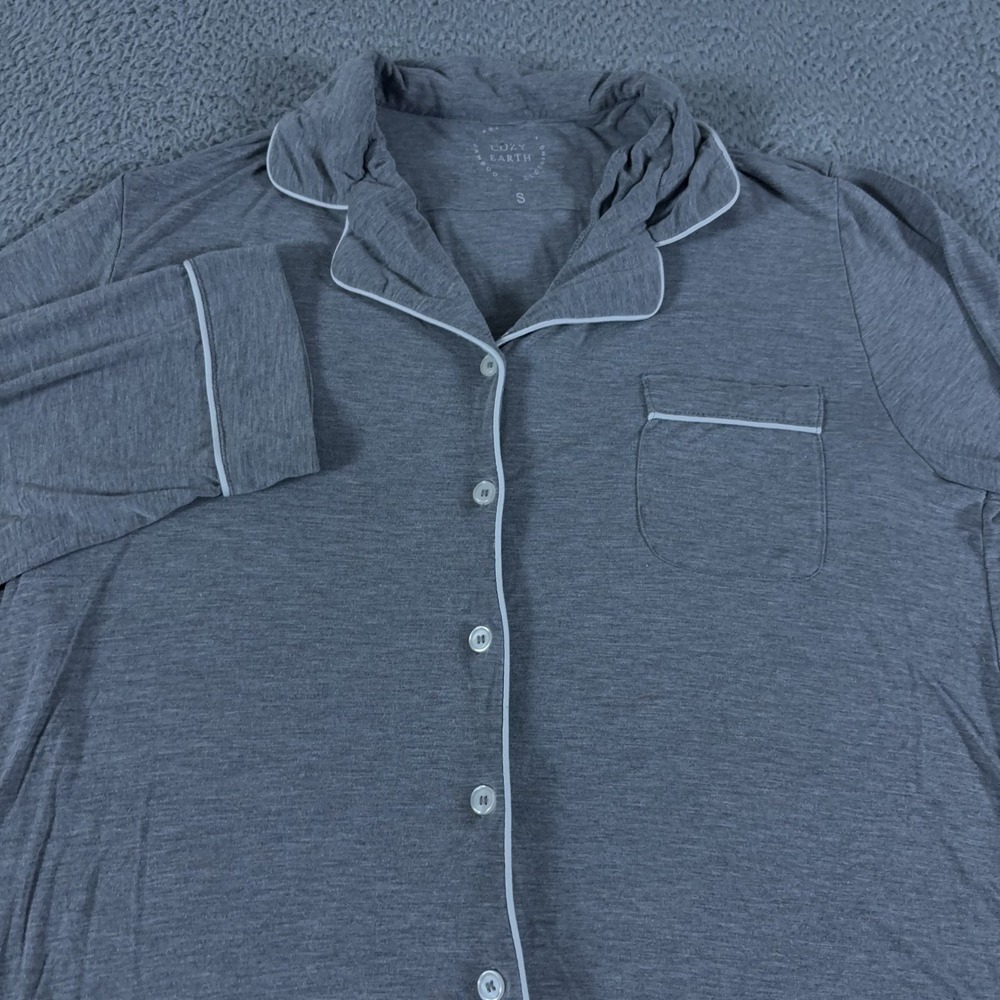 Cozy Earth Bamboo‎ Stretch-Knit Pajama Top Womens Small Gray Button Up Collared